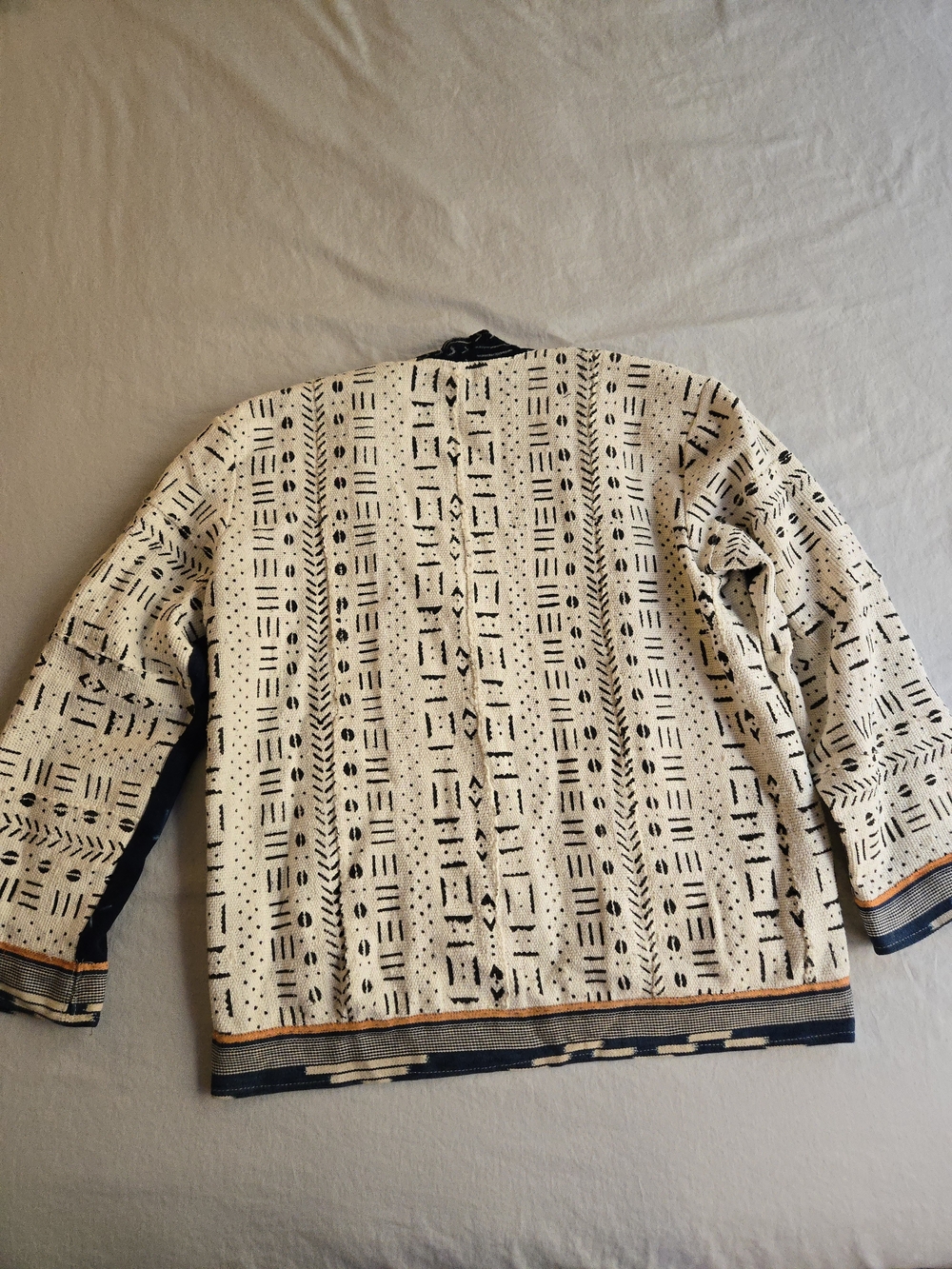 Open-Front Mudcloth Indigo Jacket in Navy & Cream Festival Bohemian HAL3 - Picture 10 of 11